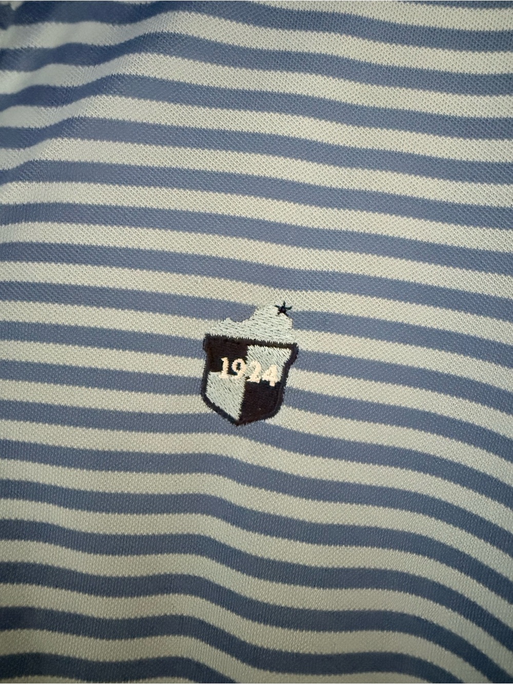 johnnie-O Light Blue and White Striped Performance Polo Virginia Logo 1924 | M - Picture 4 of 7